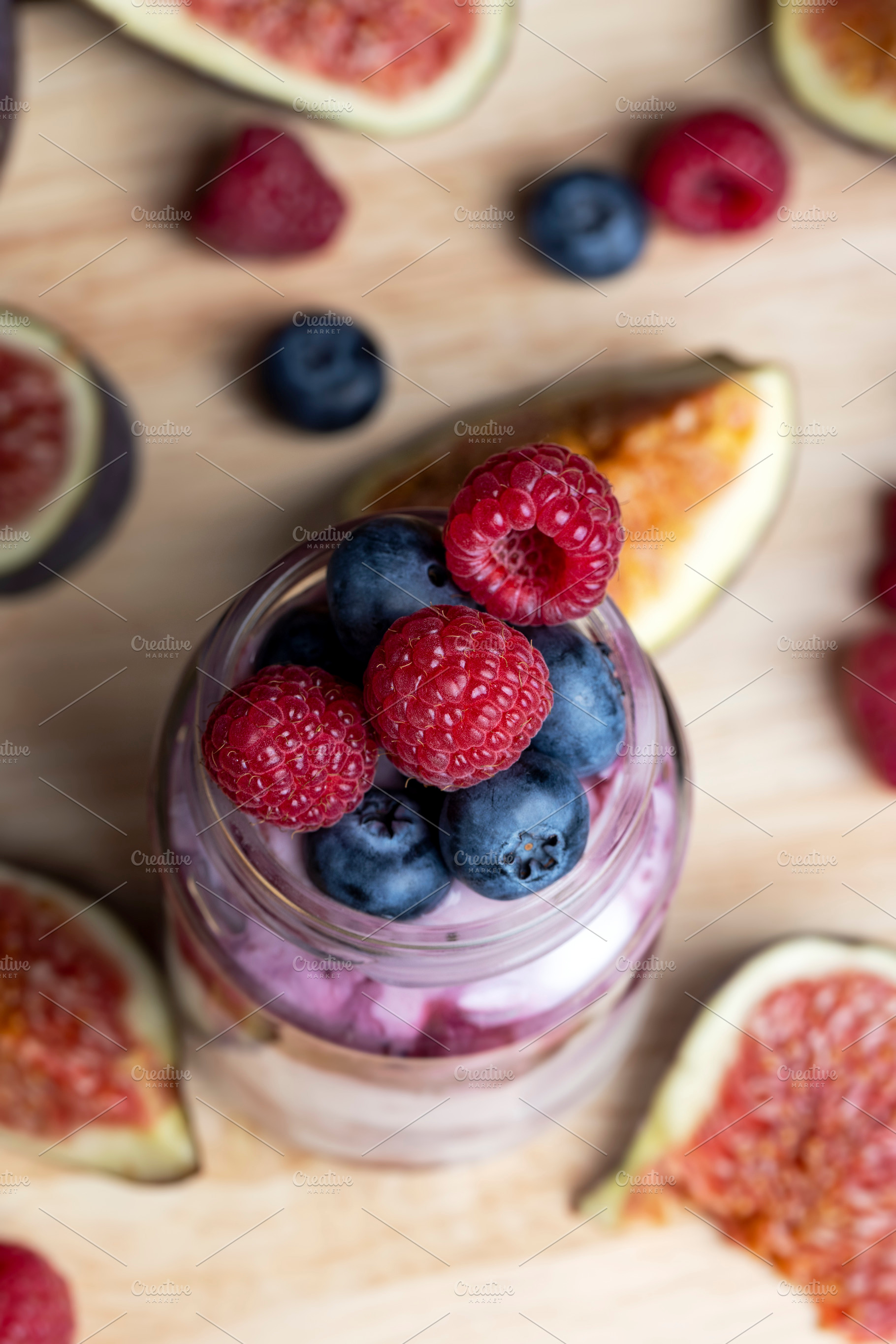 Fresh delicious yogurt made from milk with blueberry flavor, a Background Photo by MyPhotos