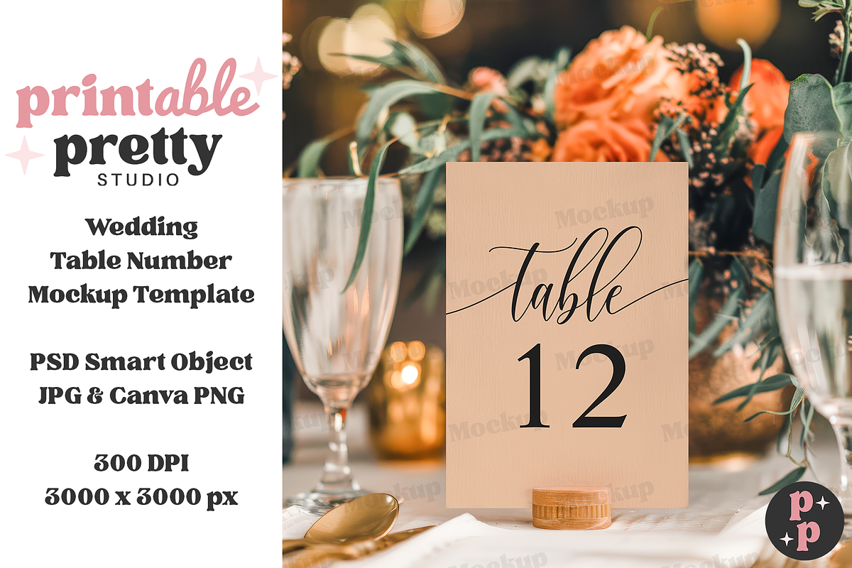 Champagne Table Number PSD Mockup, a Product Mockup by Printable Pretty Studio (Photo 9 of 10)