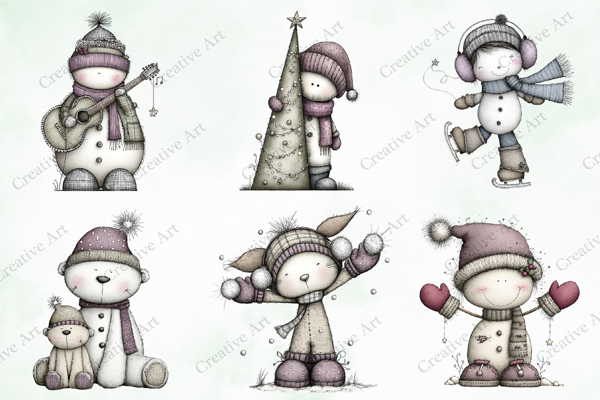 Whimsical Christmas Snowman Clipart, an Illustration by Creative Art (Photo 2 of 10)