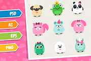 Vector Girly Animals, an Illustration by wowu (Thumbnail 2 of 3)