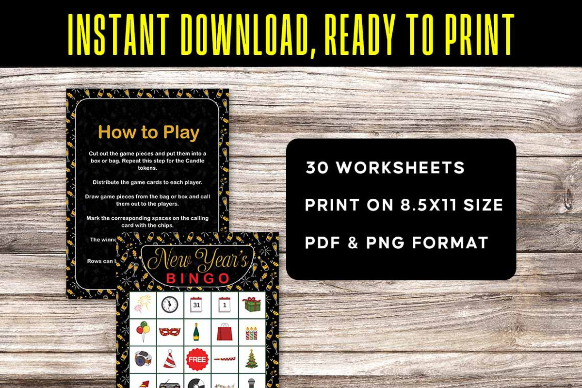 New Year's Bingo Printable Game, a Print Template by Graphicsnext (Photo 4 of 4)