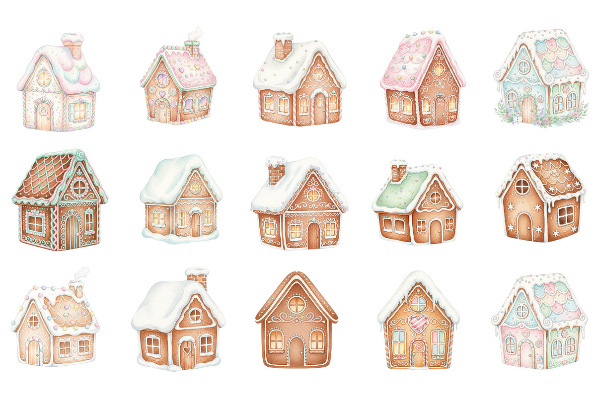 Watercolor Gingerbread House Clipart, an Illustration by Designking (Photo 3 of 5)