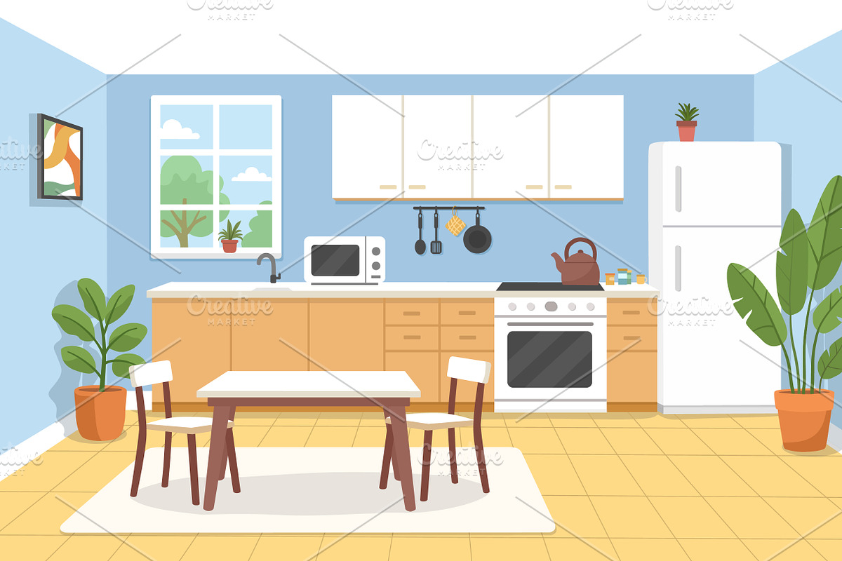 COZY KITCHEN INTERIOR, an Object Illustration by Olena Halahan (Photo 1 of 3)