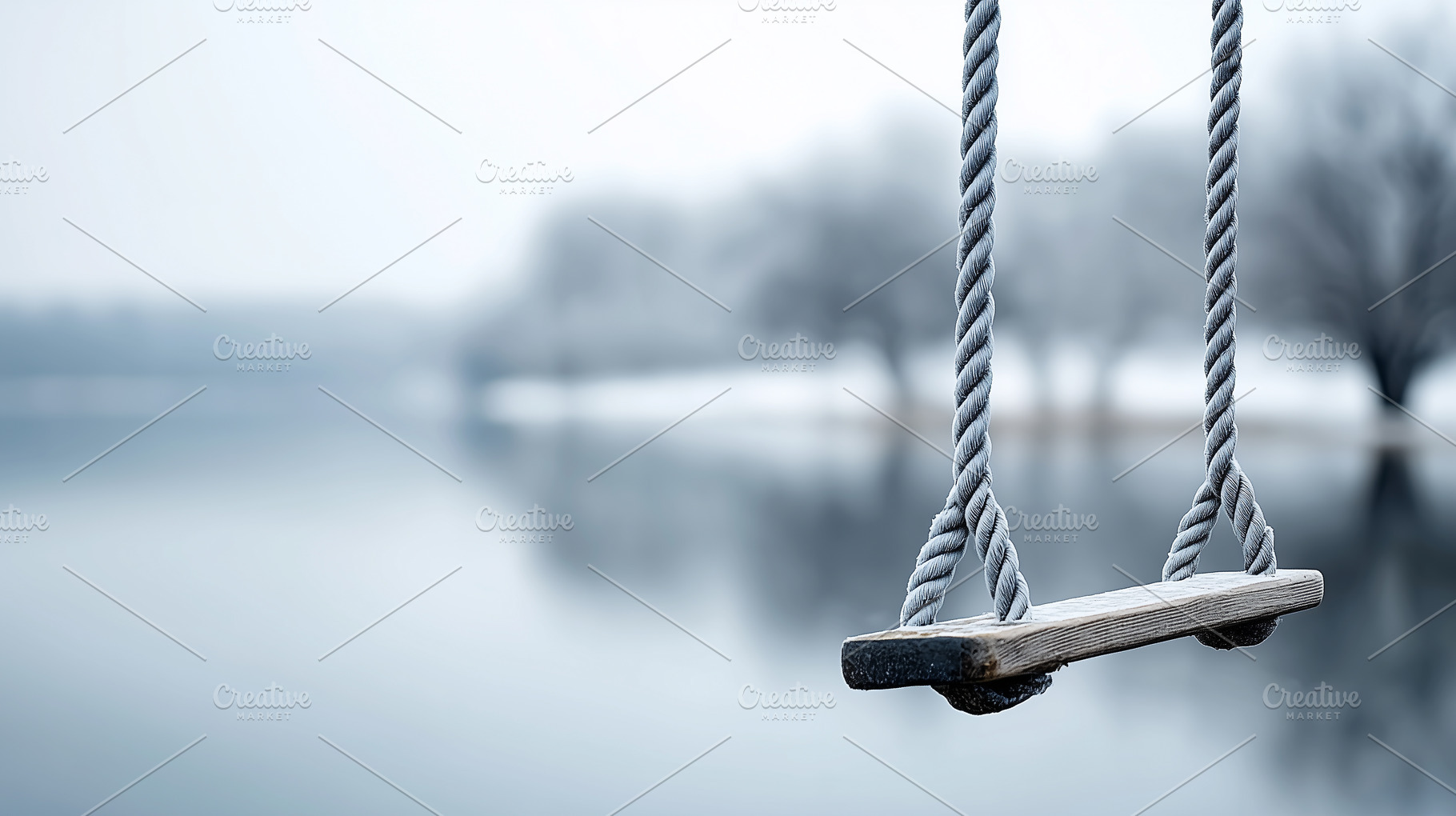 Wooden swing hanging on ropes with, a Nature Photo by MistyDay