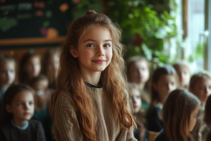 Teacher organizer. A young girl with long, wavy hair smiles at the camera while, a Person Photo by Textures & Backgrounds