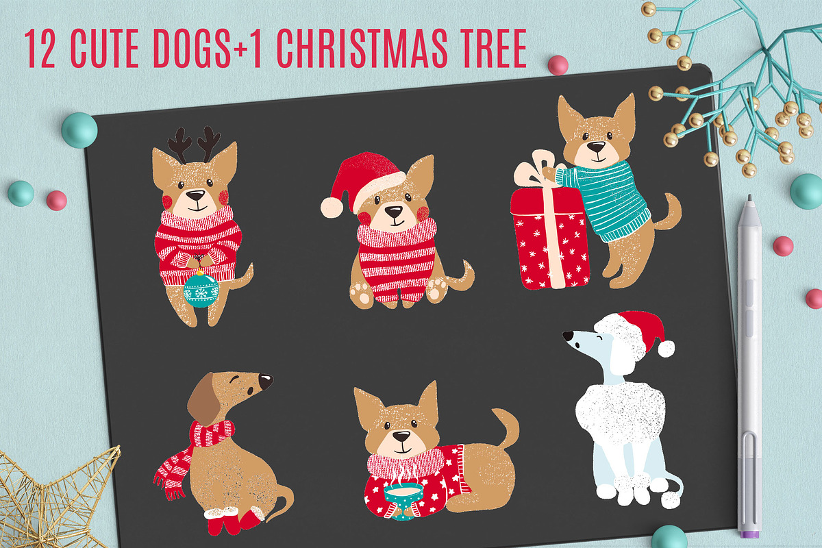 Cute Dogs for Christmas and New Year, a Decorative Illustration by MalniArt (Photo 3 of 7)