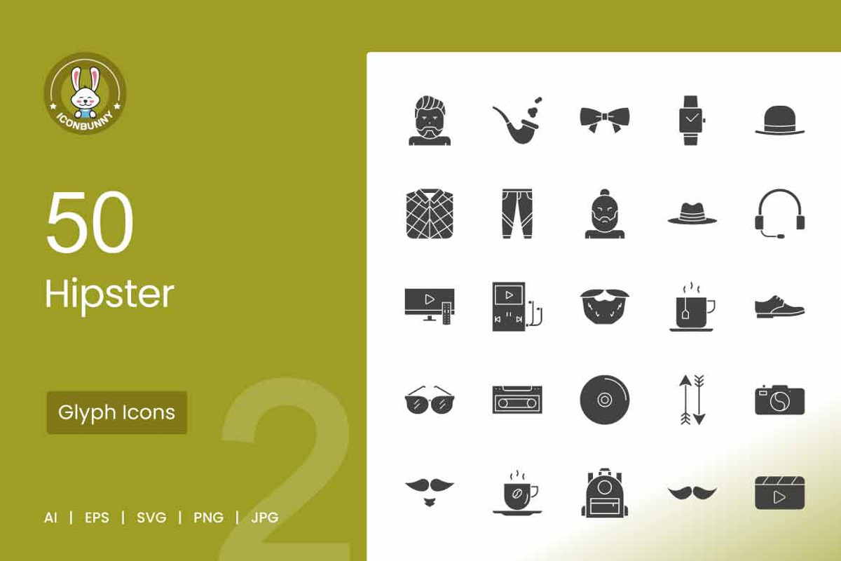 50 Hipster Glyph Icons, an Icon by IconBunny (Photo 1 of 2)