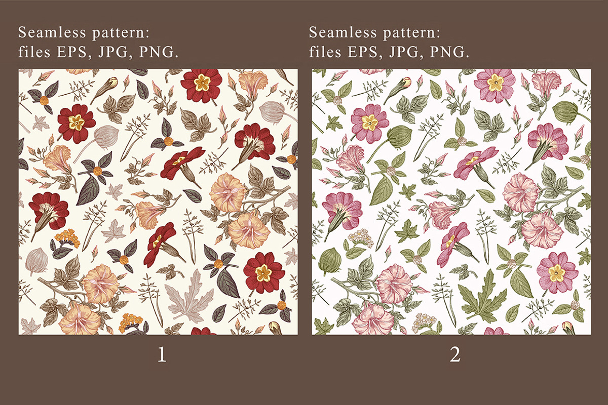 4 Seamless Flowers Primrose Petunia, a Pattern Graphic by Vintage (Photo 2 of 15)