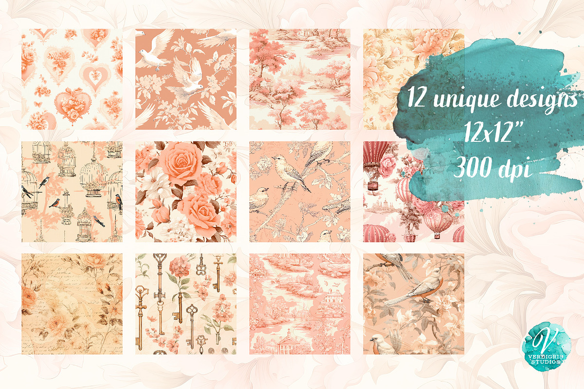 Vintage Valentine seamless patterns, a Decorative Illustration by Verdigris Studios (Photo 2 of 3)