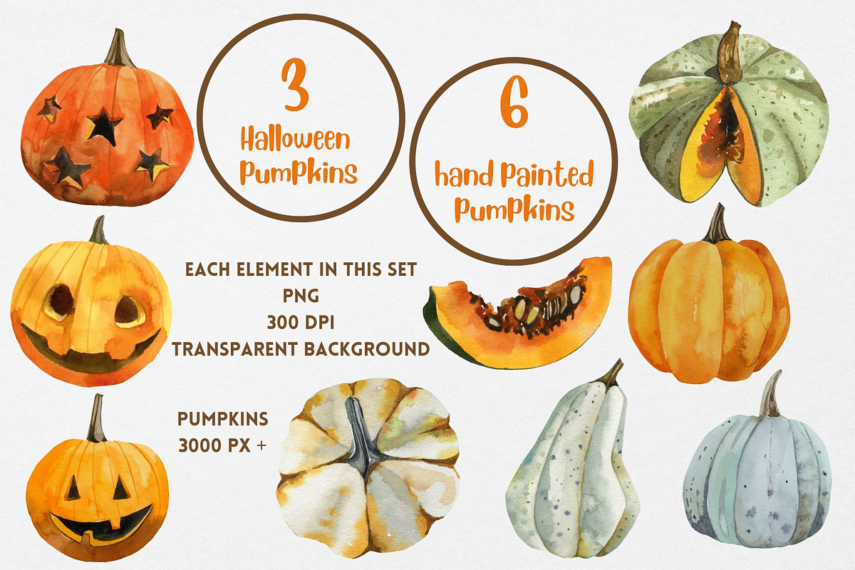 Autumn watercolor clipart pumpkins, an Animal Illustration by Artcard Watercolor (Photo 3 of 15)