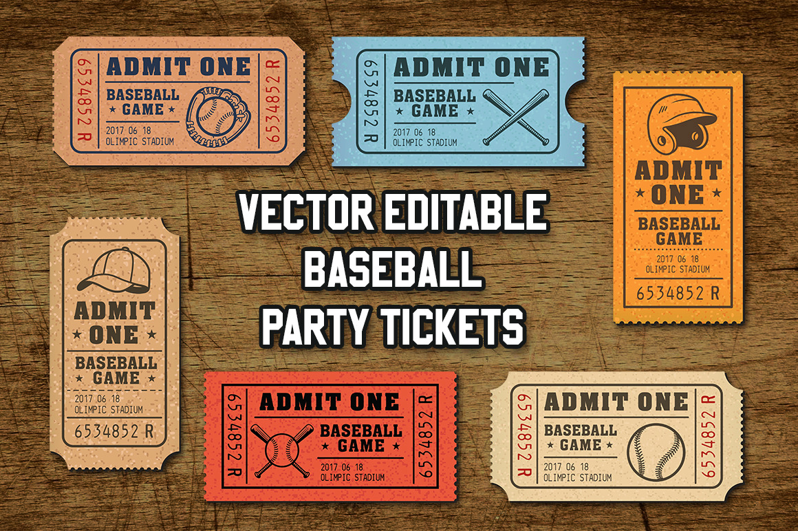Vector Editable Baseball Tickets by Pingebat  Creative Market