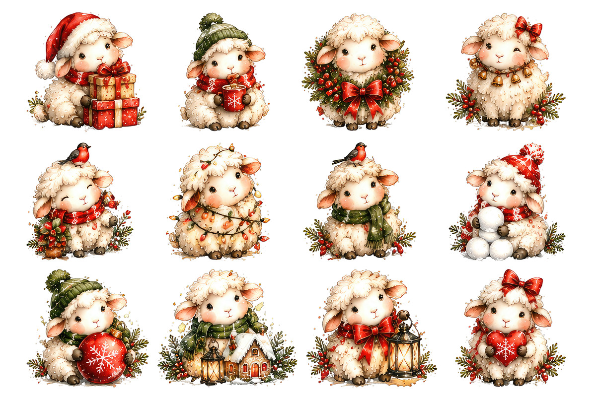 Watercolor Christmas sheep PNG, a Decorative Illustration by dashtik (Photo 6 of 8)
