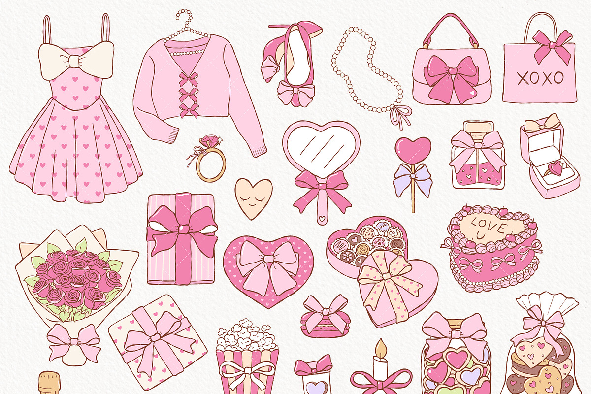 Coquette Valentine Clipart Bundle, a Seasonal Illustration by TitaLivingArt (Photo 3 of 9)