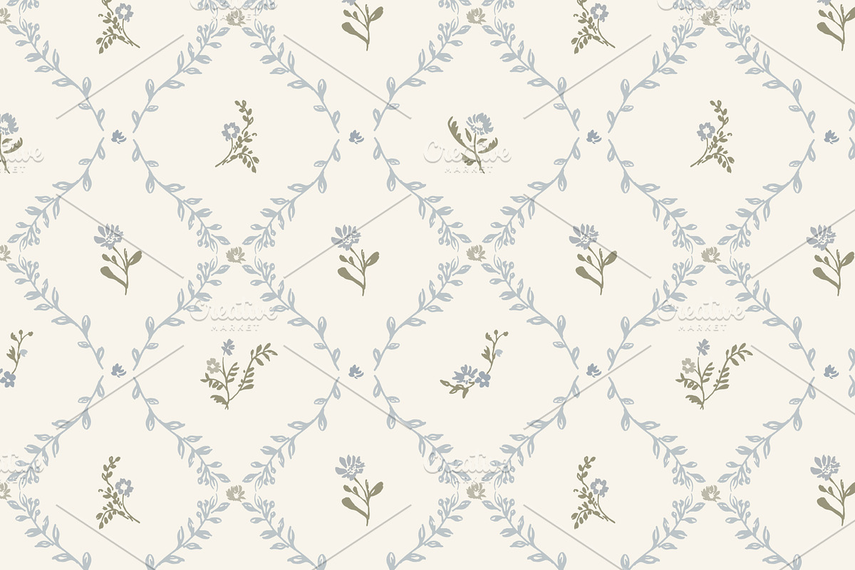 Sweet Pea Lattice Floral- Blue Green, a Graphic by Mieken Petra Designs (Photo 2 of 2)