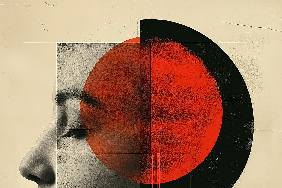 A female figure in profile against an abstract backdrop featurin, a Decorative Illustration by ImageMir