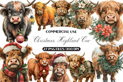 Watercolor Christmas Highland Cow, a Seasonal Illustration by Black Bird Studio (Thumbnail 1 of 7)