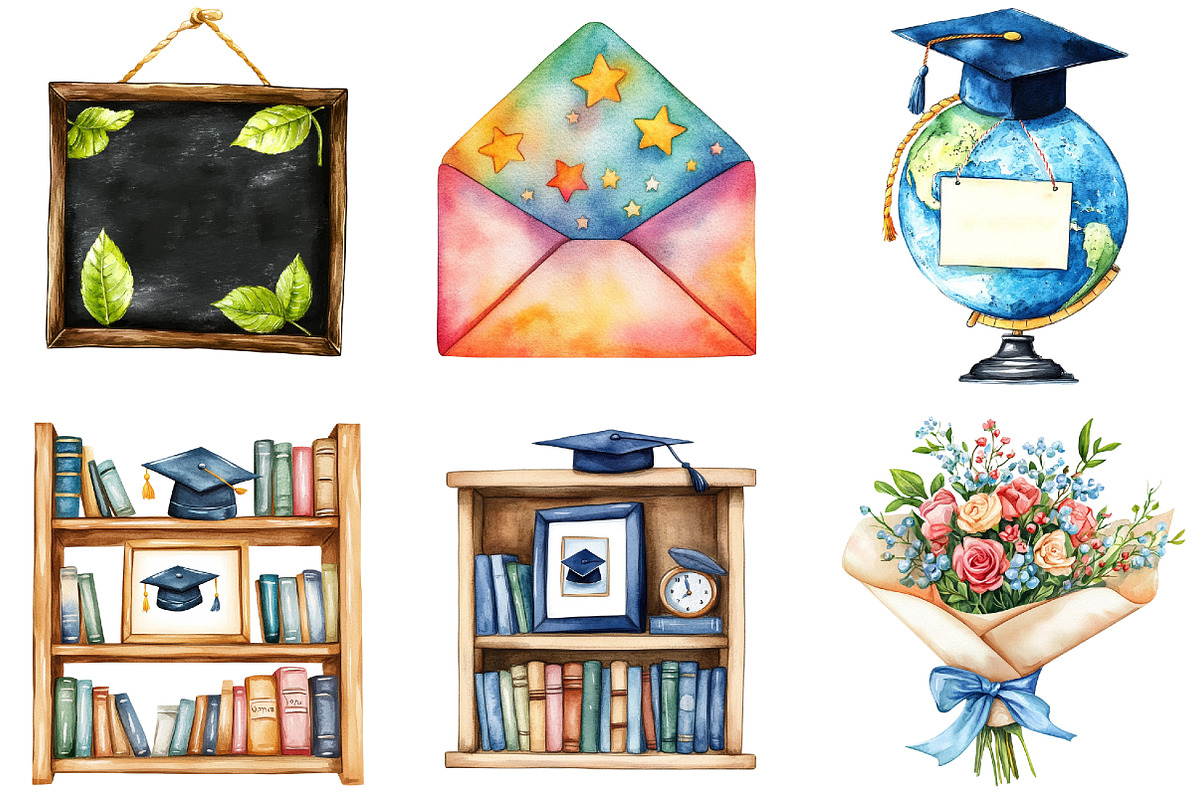 Watercolor Graduation Clipart Set, an Illustration by Libby Wishes (Photo 7 of 7)