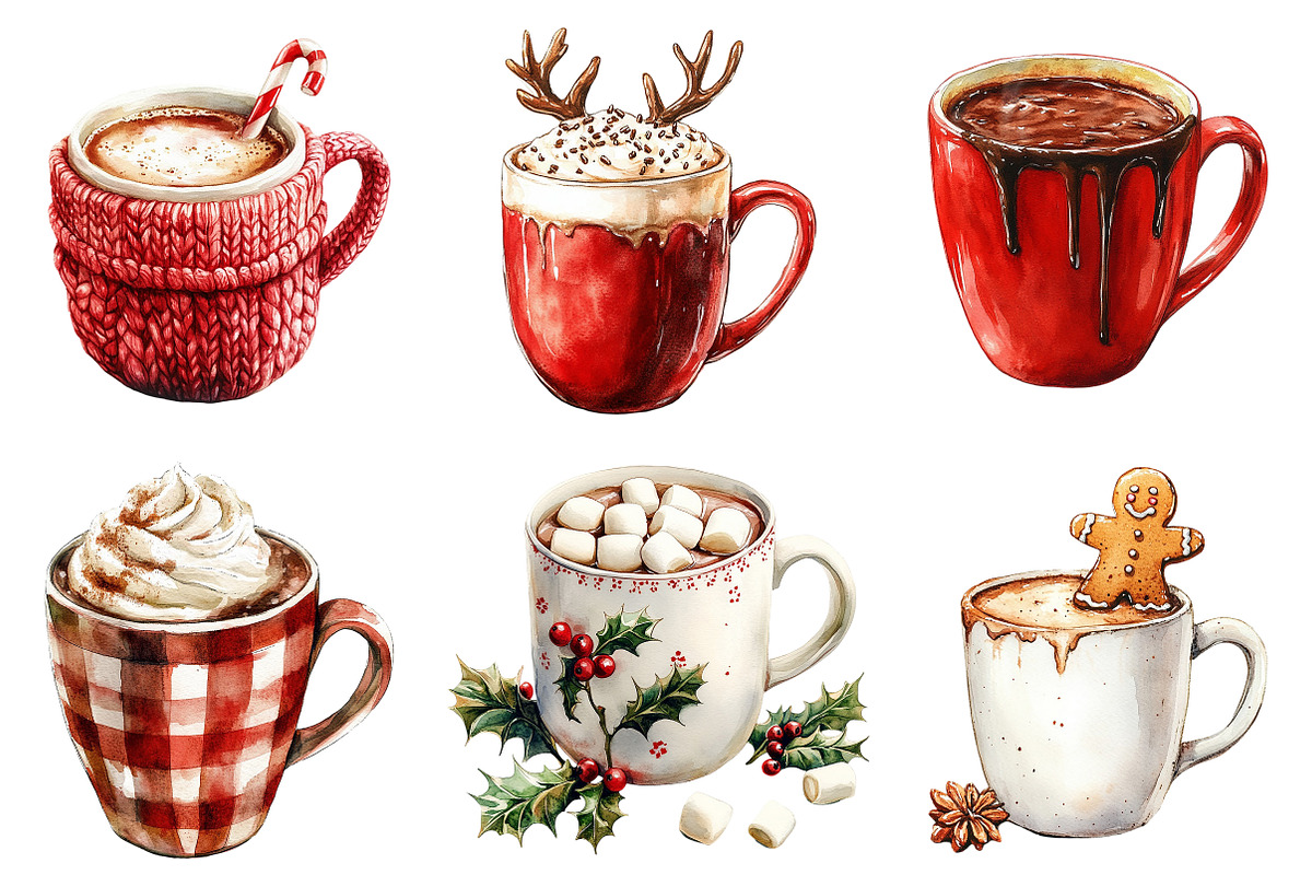Watercolor Christmas Hot Cocoa PNG, an Illustration by Craft Nest (Photo 4 of 7)
