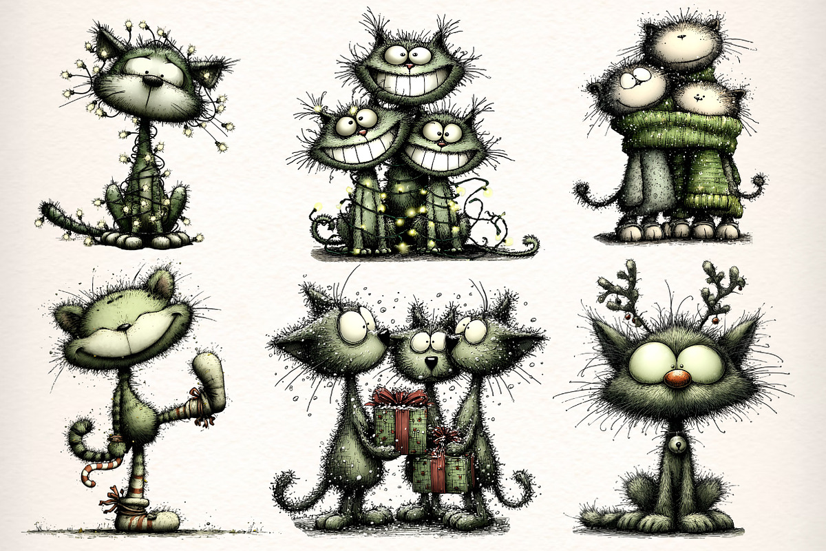 Quirky Christmas Cats Clipart Bundle, an Illustration by Dream Creation (Photo 4 of 9)