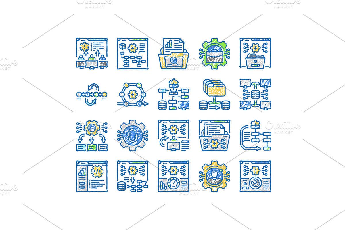 system analyst data icons hand drawn, an Object Illustration by pikepicture