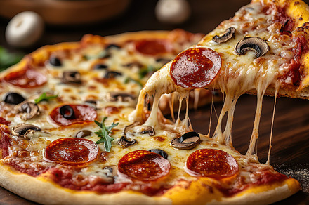Delicious pizza with pepperoni, mush, a Background Photo by Pixeness
