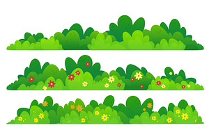 Green bush border with flowers, an Object Illustration by art PVP - market