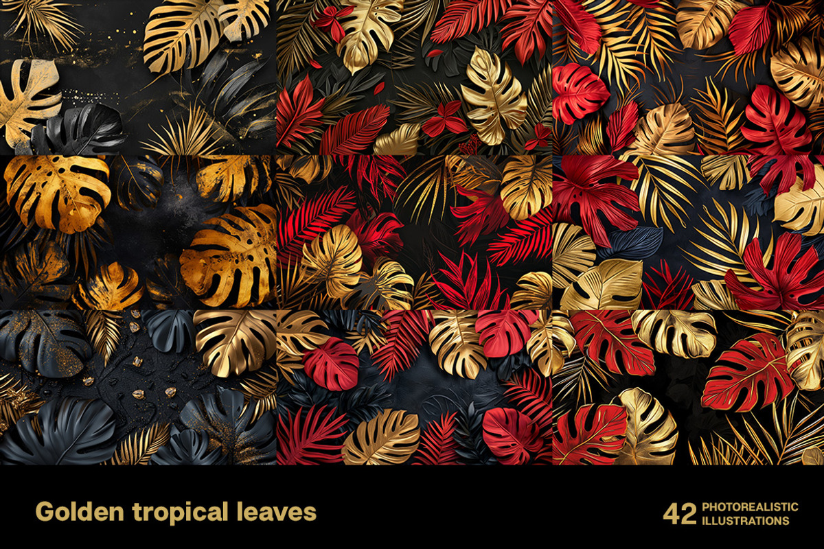 Golden tropical leaves. 42 images, a Decorative Illustration by Handmadefont (Photo 6 of 11)