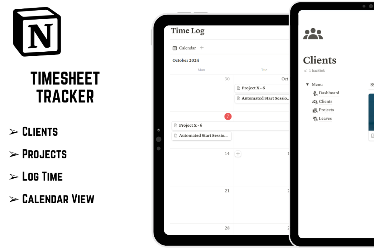Timesheet Tracker - Notion Template, a Templates & Theme by 2 Nomazi (Photo 2 of 5)
