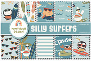 Silly Surfers clipart & paper set, an Illustration by Poppymoondesign (Thumbnail 2 of 5)