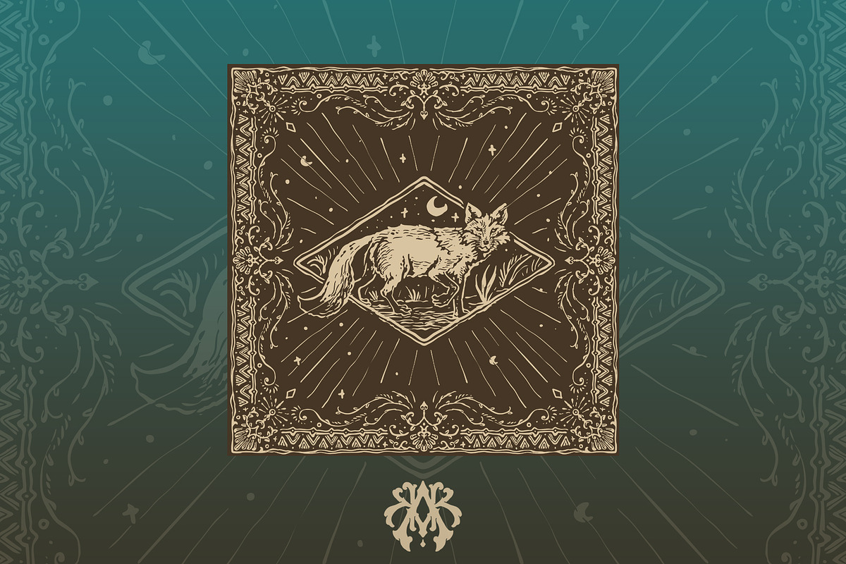 Vintage Red Fox Pattern Bandana, a Pattern Graphic by Krizvector Artwork Shop (Photo 1 of 3)