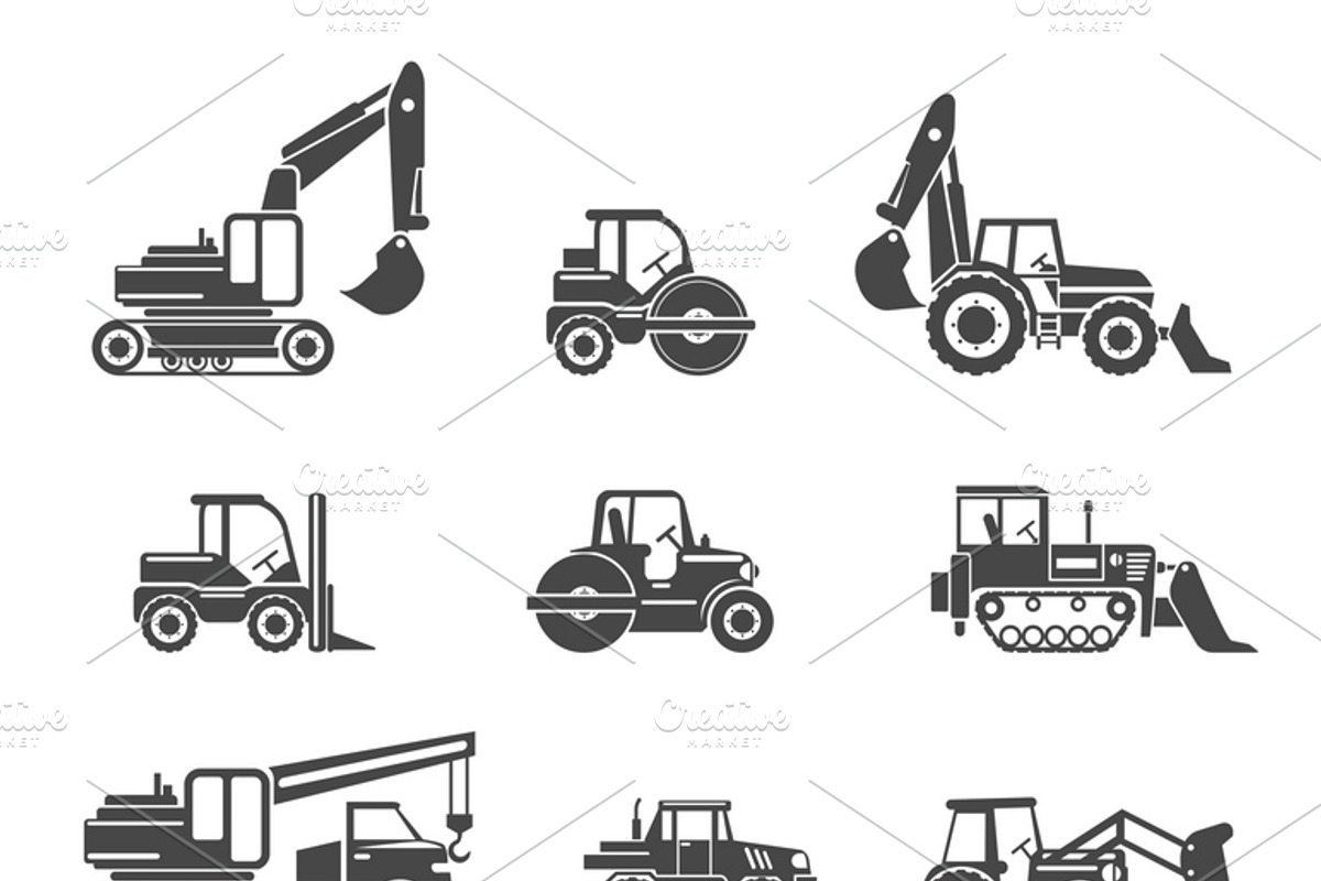 Construction vehicles icons, an Icon by Microvector