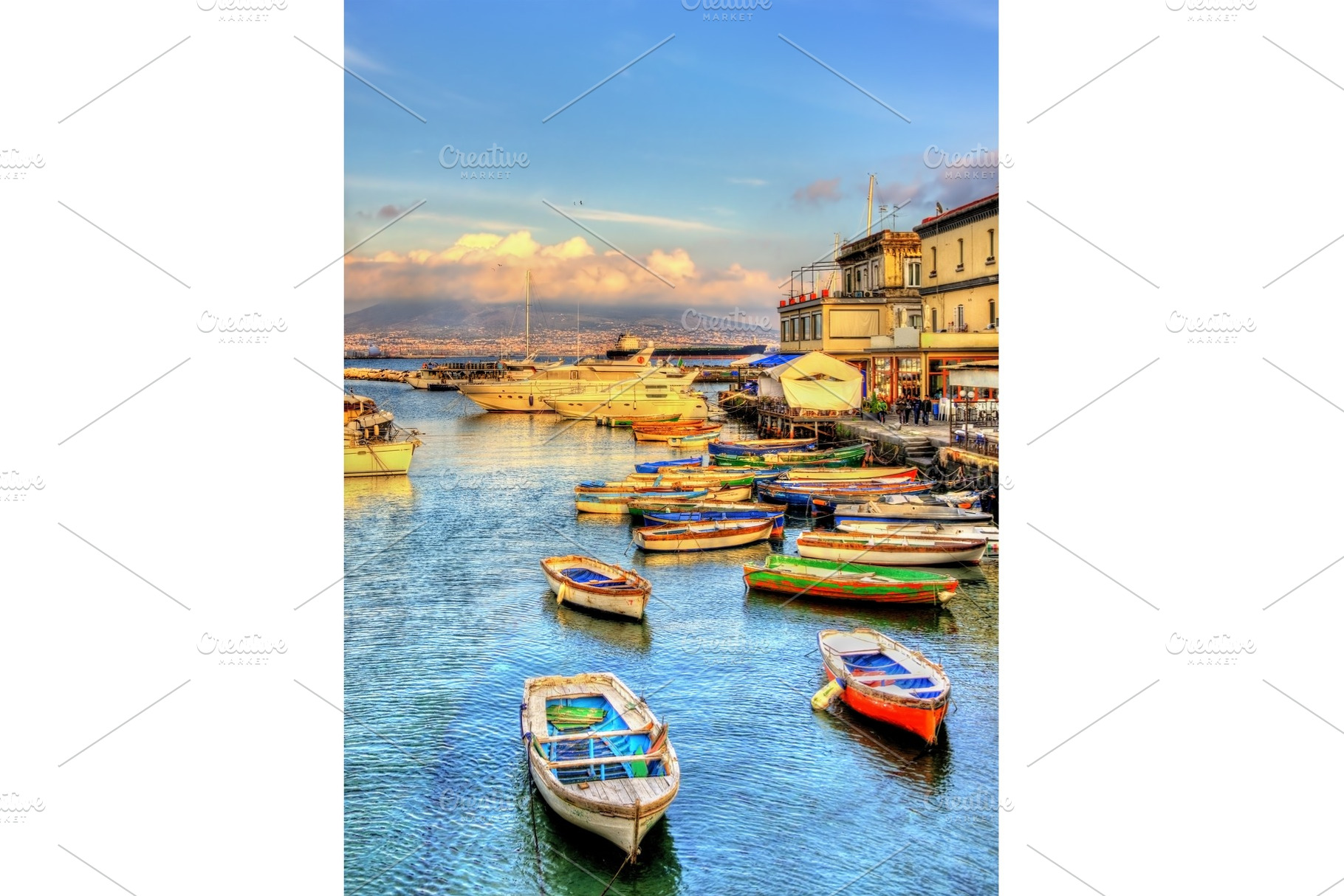 Boats in the harbor of santa lucia naples containing italy, naples, and lucia, a Transportation Photo by Leonid Andronov