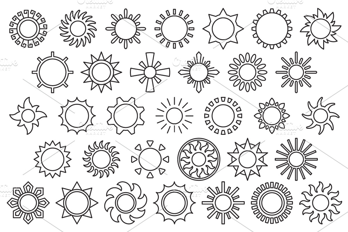 SUNS outline icons: 10 versions, an Outline Icon by beguima (Photo 2 of 11)