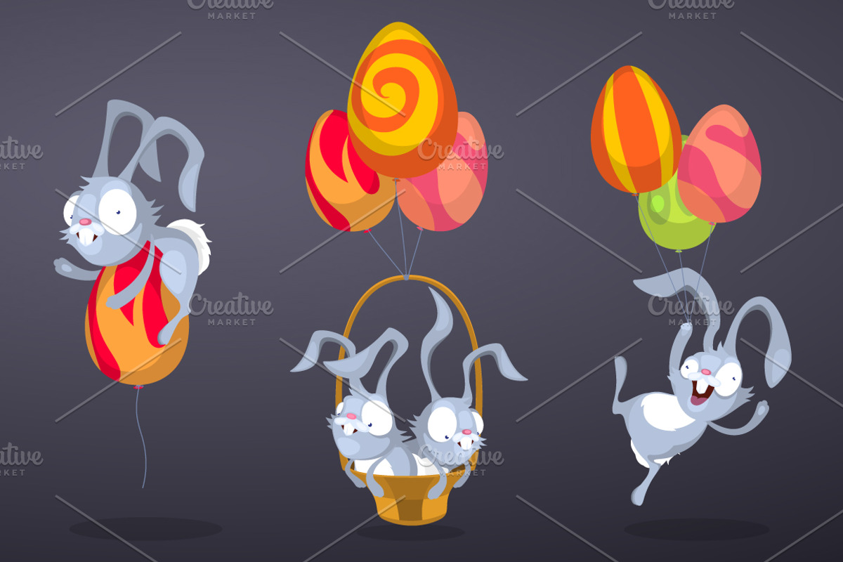 Easter Rabbits with Easter balloons, an Animal Illustration by yuanden graphics (Photo 3 of 4)