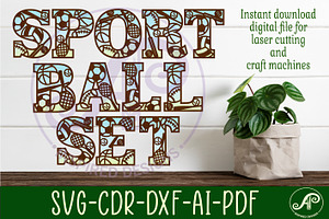 Sports ball alphabet set. 66 letters