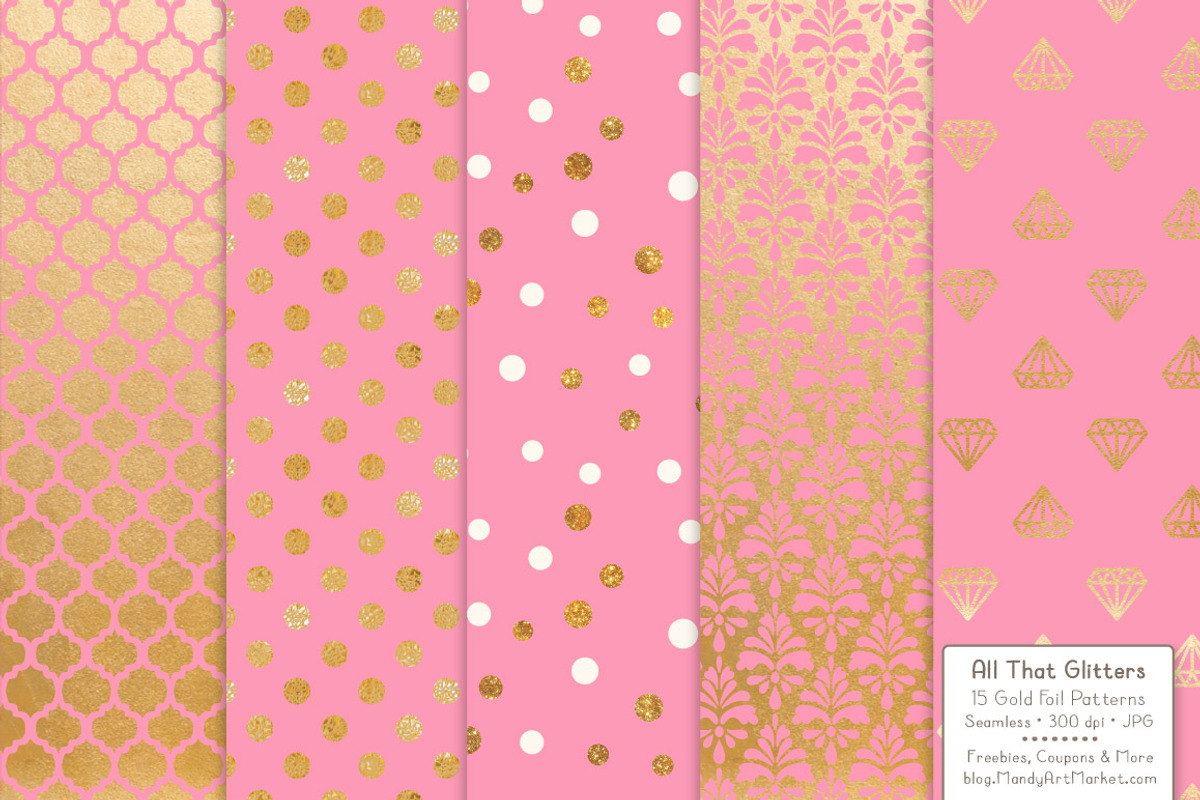 Gold Foil Digital Papers in Pink, a Pattern Graphic by Amanda Ilkov (Photo 3 of 4)