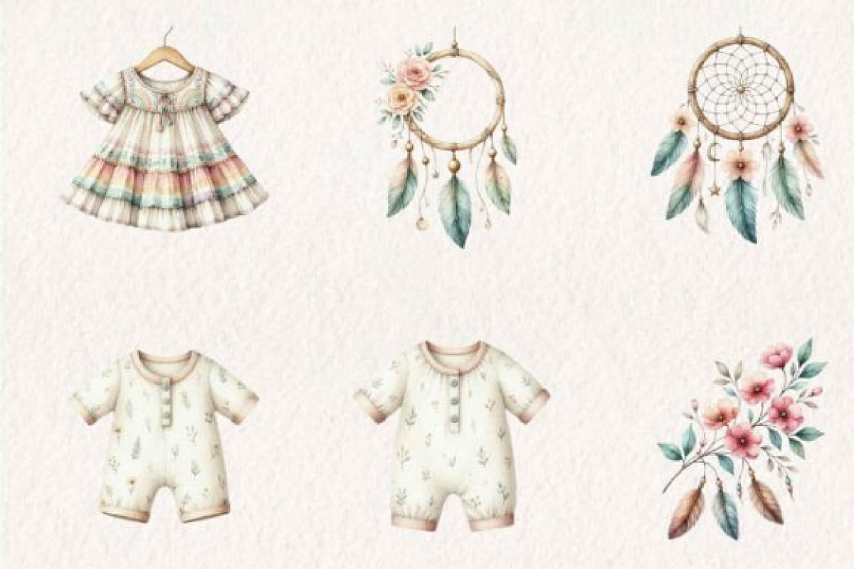 Boho Coquet Clipart,Boho Nursery, a Seasonal Illustration by CreationArt (Photo 4 of 7)
