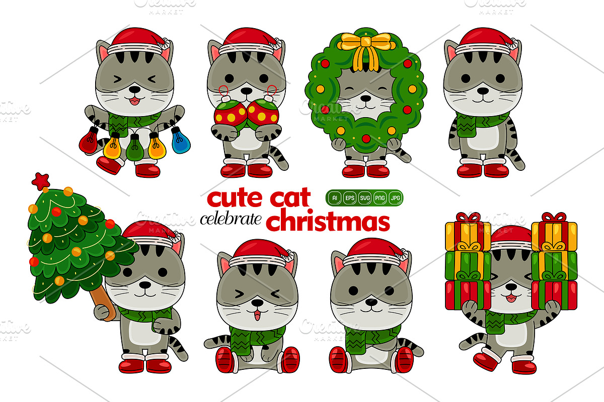 cute cat celebrate christmas, an Animal Illustration by MEDZ (Photo 2 of 2)
