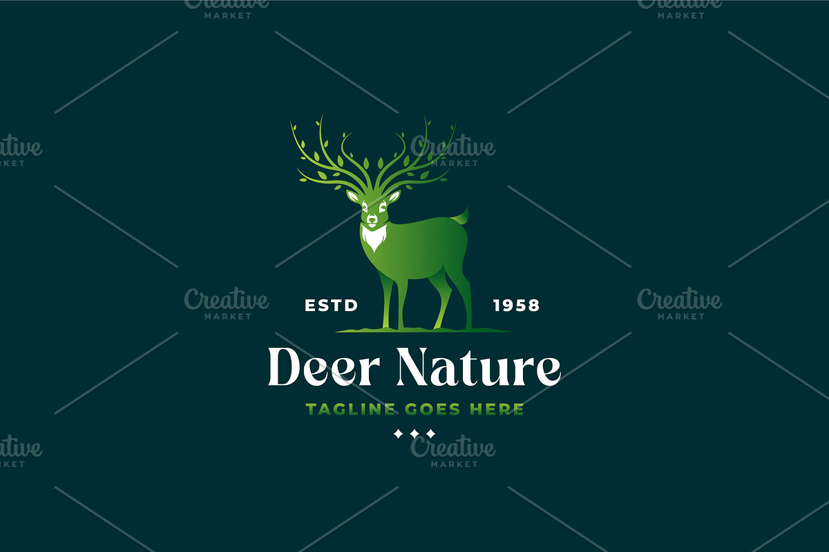 deer with tree leaf antlers logo, a Branding & Logo Template by Blazybone