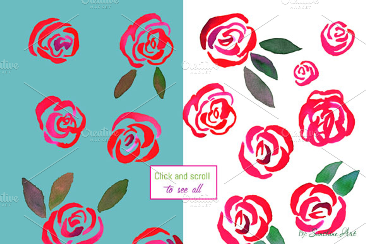 Rose Garden – Watercolor Clip Art, a Decorative Illustration by Sunshine Art Shop (Photo 3 of 5)