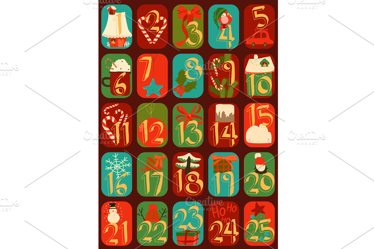 Cute Cartoon Advent Calendar with, an Object Illustration by Maria Starus