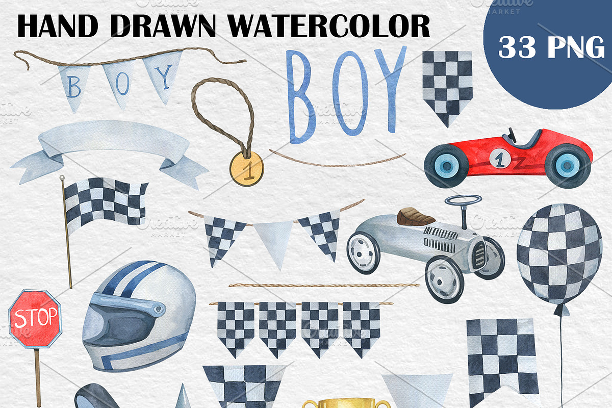 Watercolor Race Car Clipart PNG Blue, a Sport Illustration by PatternPalette (Photo 2 of 2)