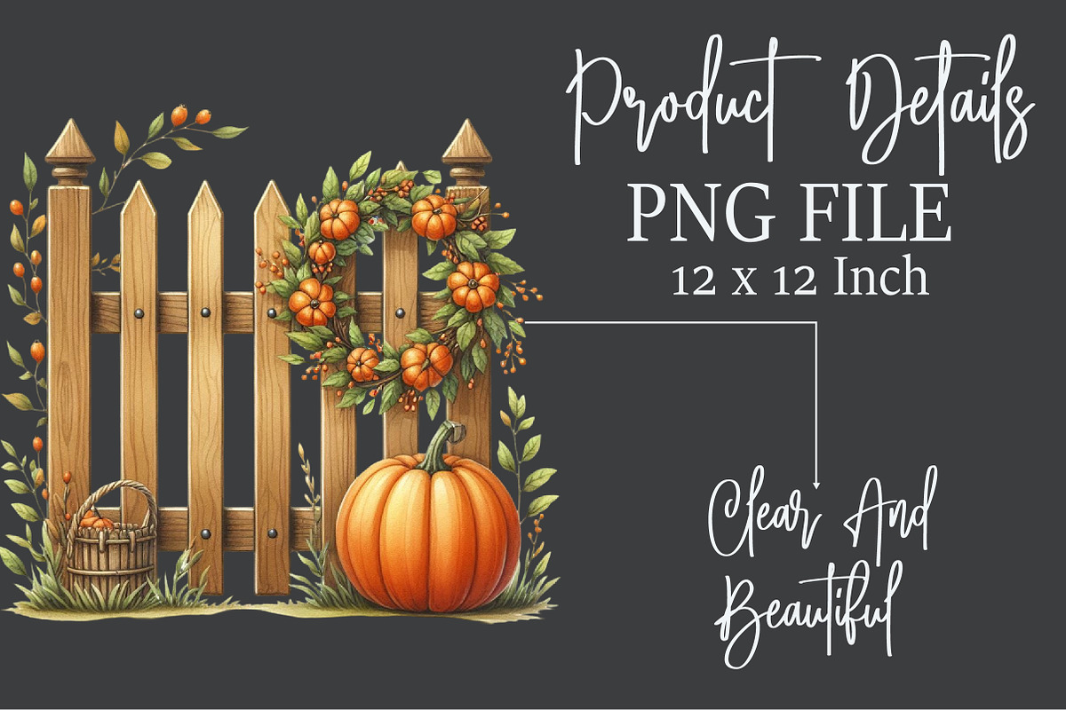 Watercolor Fall Pumpkin Fence Clipar, an Illustration by Rose Art (Photo 5 of 7)
