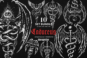 10 Bundle Dark Art Caduceus Snakes, an Illustration by Morspective