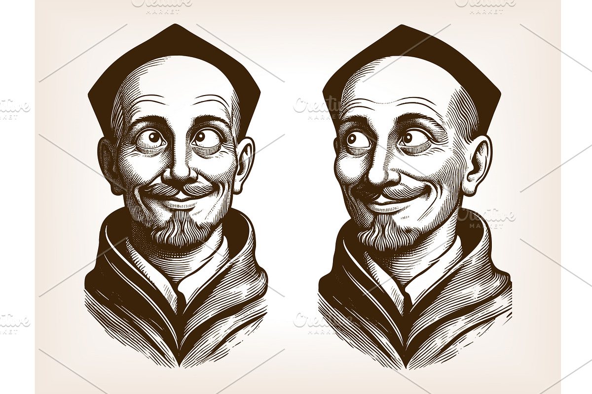 Funny retro monks with quirky, an Illustration by AlexArt