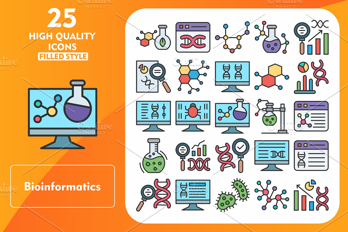 25 Bioinformatics Line Filled Icons, an Icon by Pexelpy