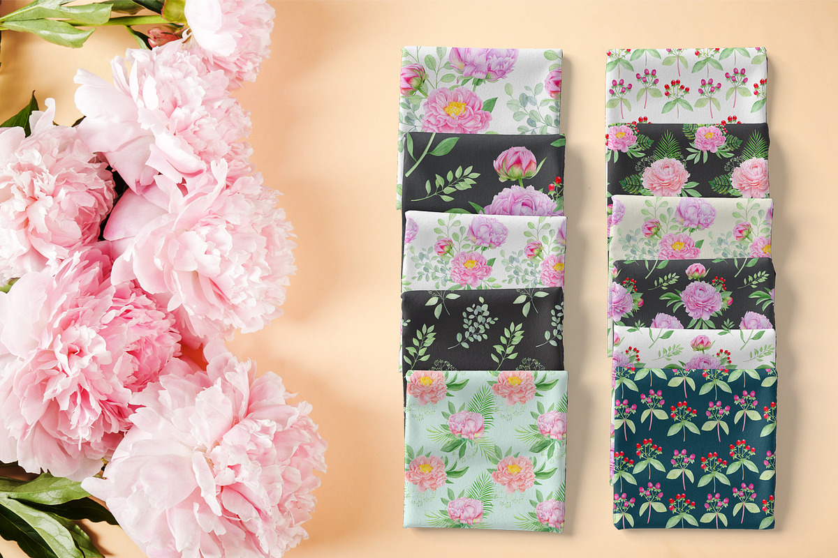 Watercolor pink peony illustrations, a Texture Illustration by svetodesign (Photo 10 of 11)