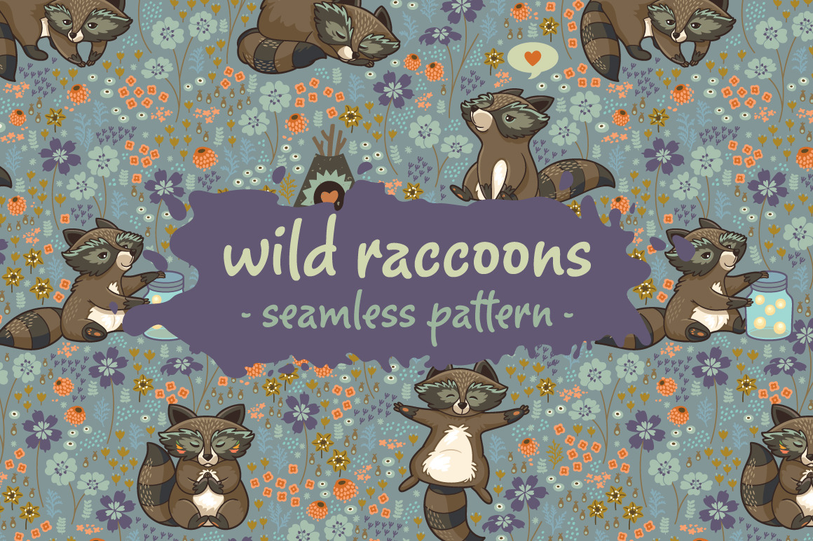 Wild raccoons pattern, a Pattern Graphic by PenguinHouse