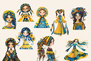 WHIMSICAL UKRAINIAN GIRL CLIPART, a Person Illustration by Daring Digies (Thumbnail 2 of 10)