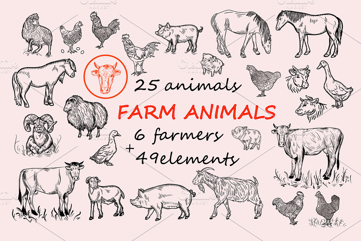 FARM ANIMALS, an Animal Illustration by IPVector (Photo 1 of 8)